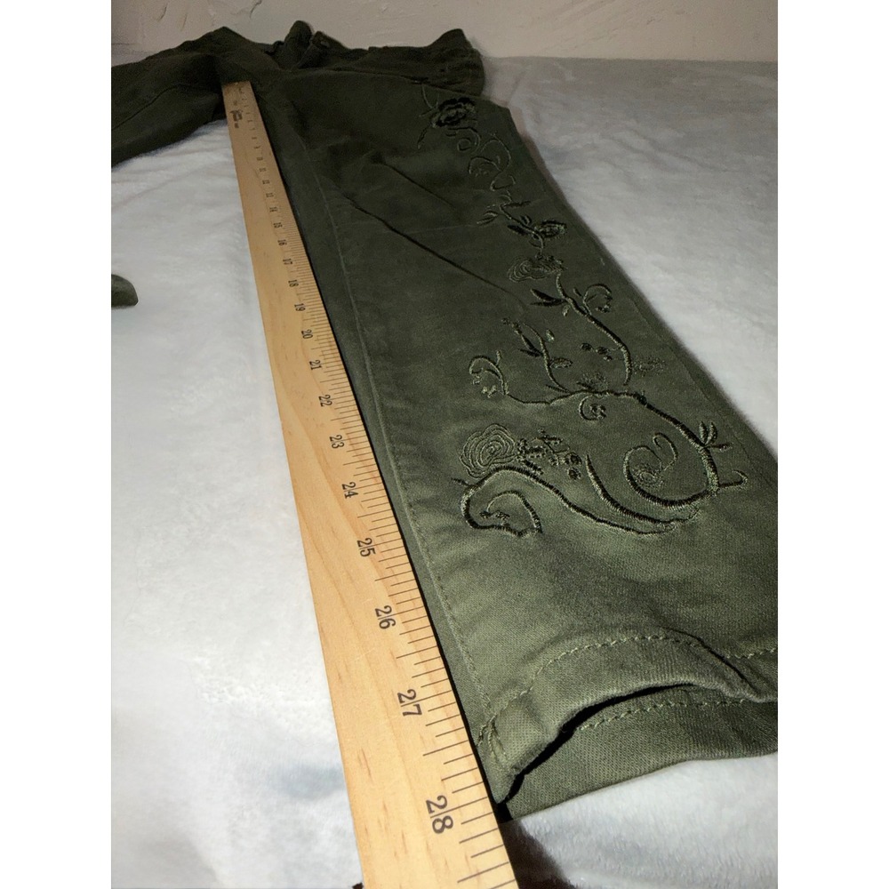 Earl Jean Womens Olive Green Floral Embroidered Skinny Ankle Pants Size 10 - Picture 10 of 12